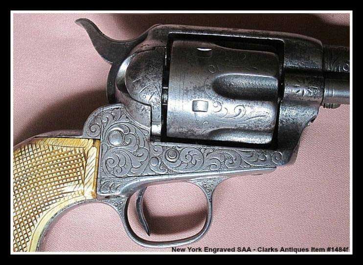 Nimschke Engraved Colt SAA showing worn engraving on the cylinder