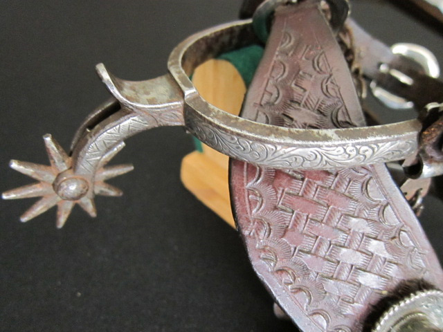California Style Spurs - Engraved Silver Mounting